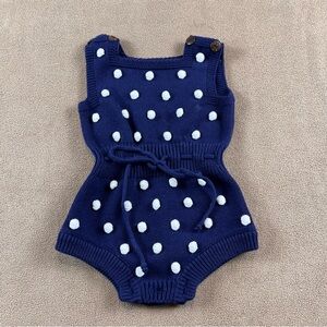 Navy Knit Polka Dot vintage Baby One-Piece Romper